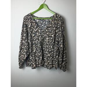 Women's Floral Blouse Top Old Navy V Neck Long sleeve Boho Dainty Vacation 3X